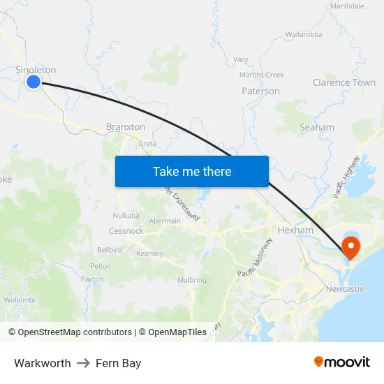 Warkworth to Fern Bay map