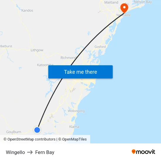 Wingello to Fern Bay map