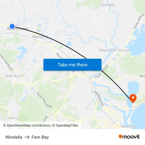Windella to Fern Bay map