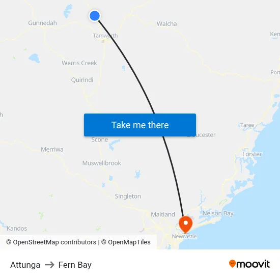 Attunga to Fern Bay map