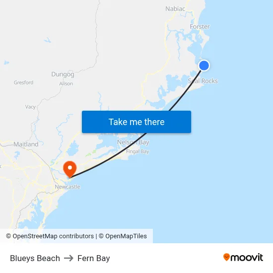 Blueys Beach to Fern Bay map