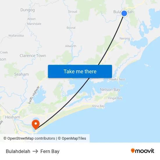 Bulahdelah to Fern Bay map