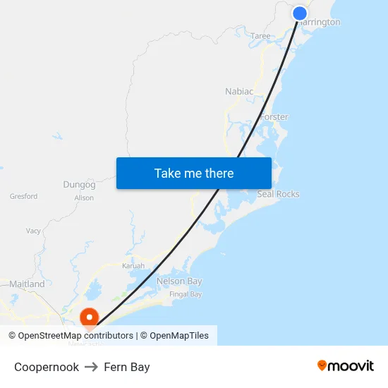 Coopernook to Fern Bay map