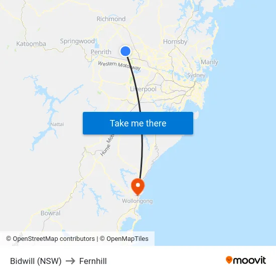 Bidwill (NSW) to Fernhill map