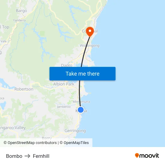 Bombo to Fernhill map