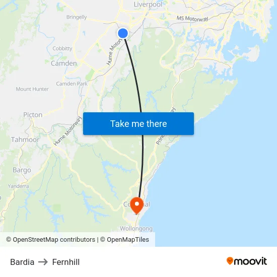 Bardia to Fernhill map