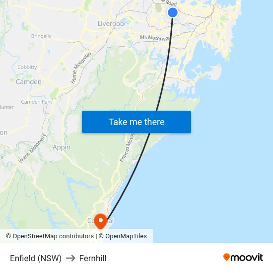 Enfield (NSW) to Fernhill map