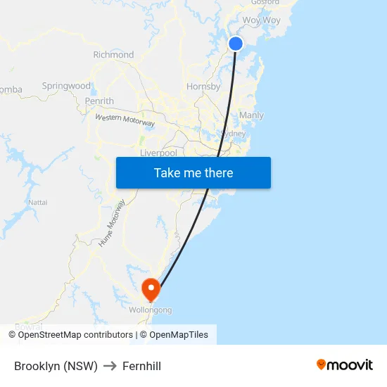 Brooklyn (NSW) to Fernhill map