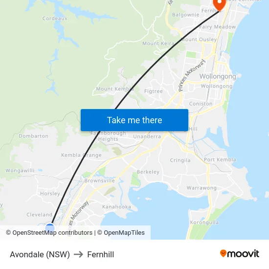 Avondale (NSW) to Fernhill map