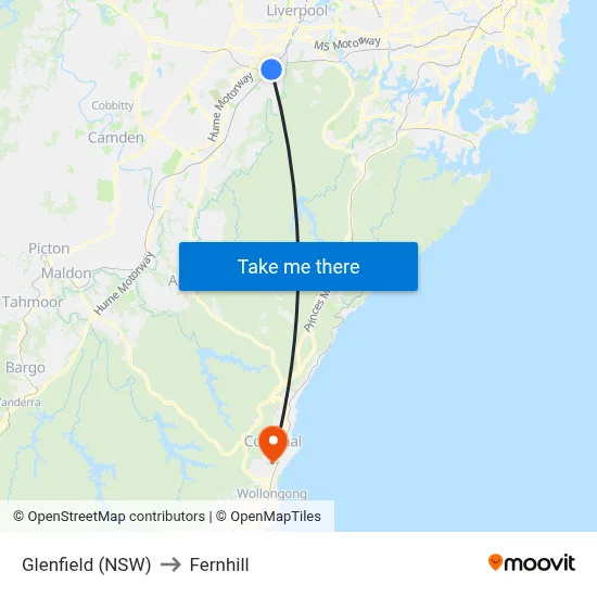 Glenfield (NSW) to Fernhill map