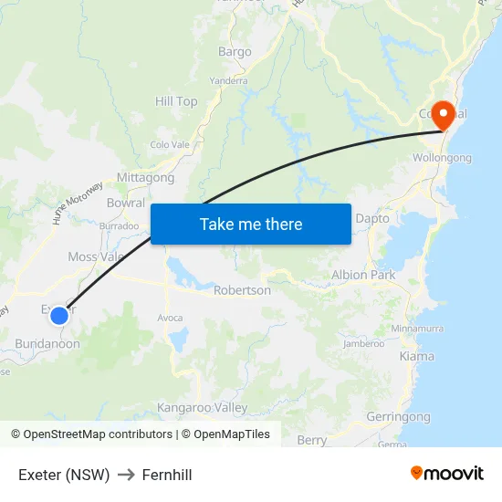 Exeter (NSW) to Fernhill map