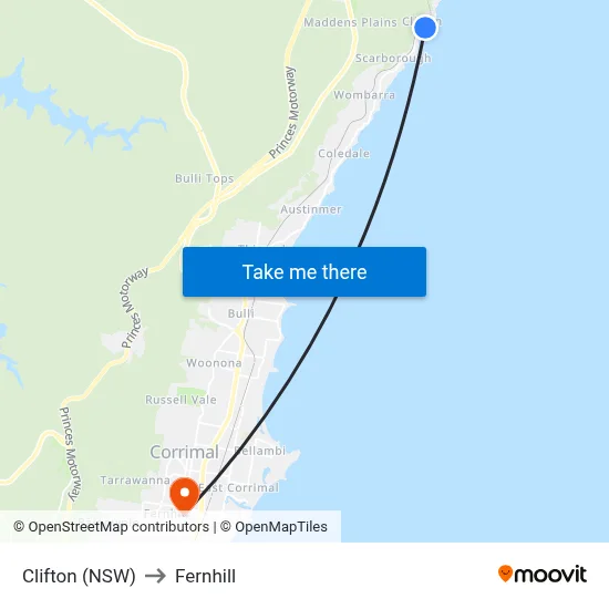 Clifton (NSW) to Fernhill map