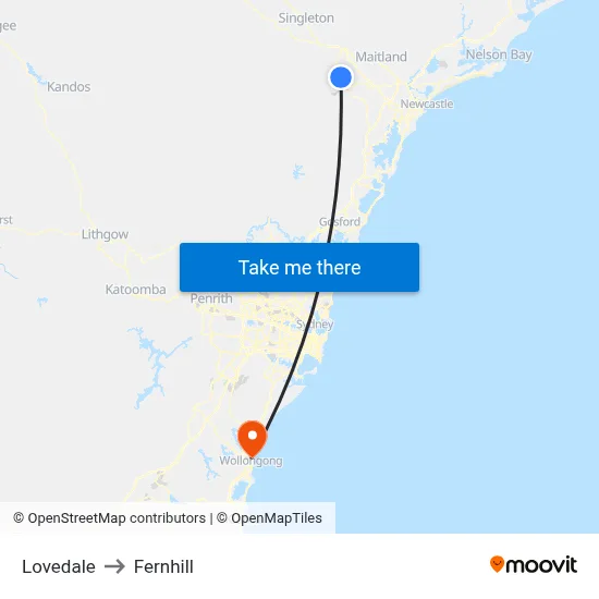 Lovedale to Fernhill map