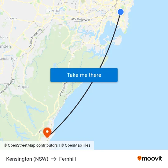 Kensington (NSW) to Fernhill map