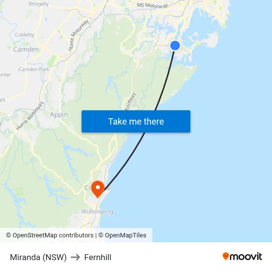 Miranda (NSW) to Fernhill map