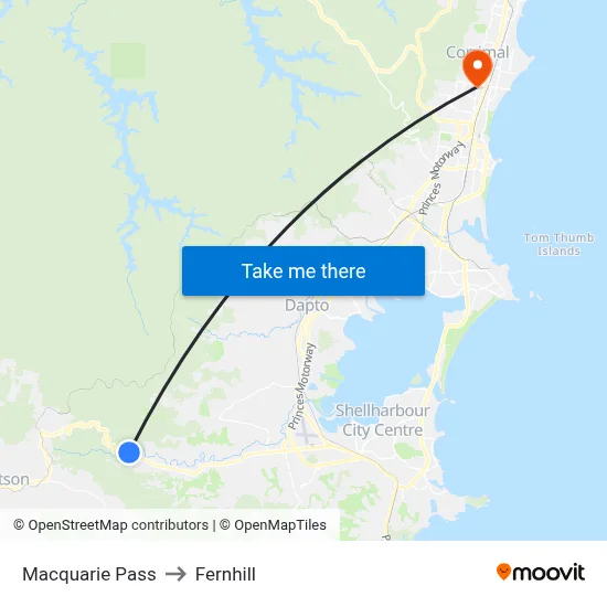 Macquarie Pass to Fernhill map