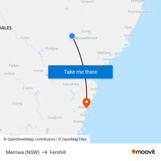 Merriwa (NSW) to Fernhill map