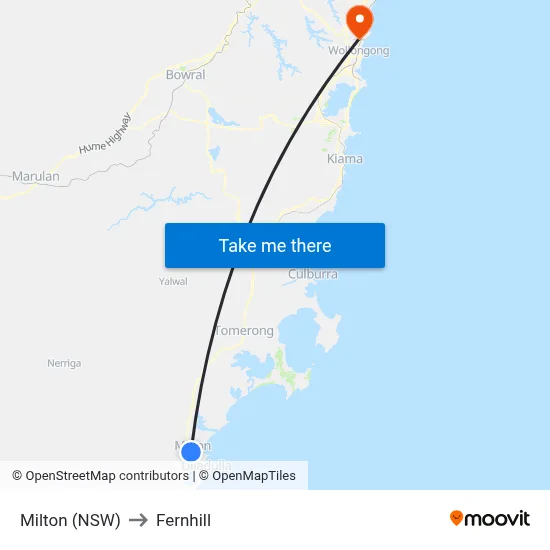 Milton (NSW) to Fernhill map