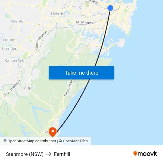 Stanmore (NSW) to Fernhill map