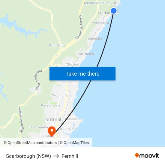 Scarborough (NSW) to Fernhill map