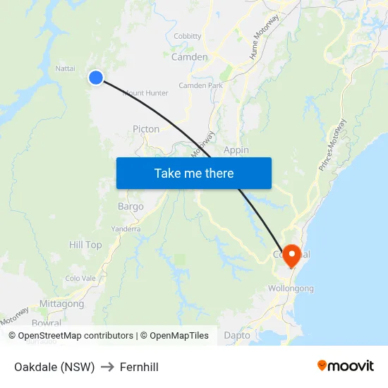 Oakdale (NSW) to Fernhill map