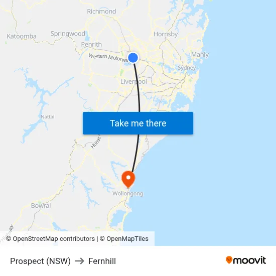 Prospect (NSW) to Fernhill map
