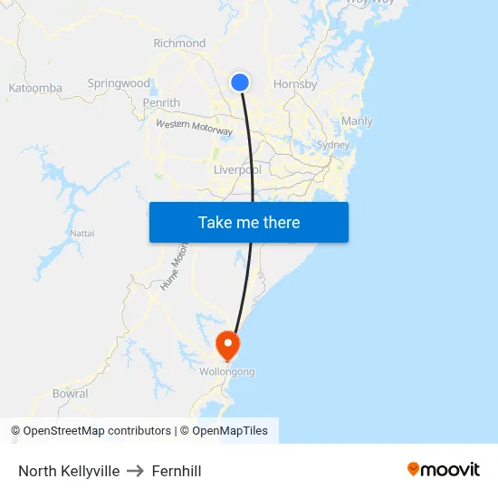 North Kellyville to Fernhill map