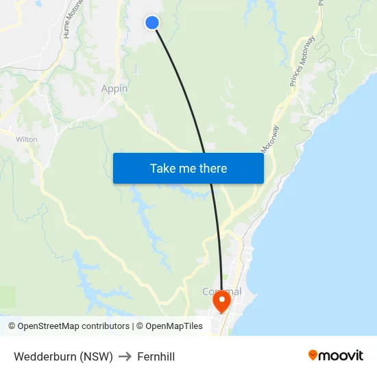 Wedderburn (NSW) to Fernhill map