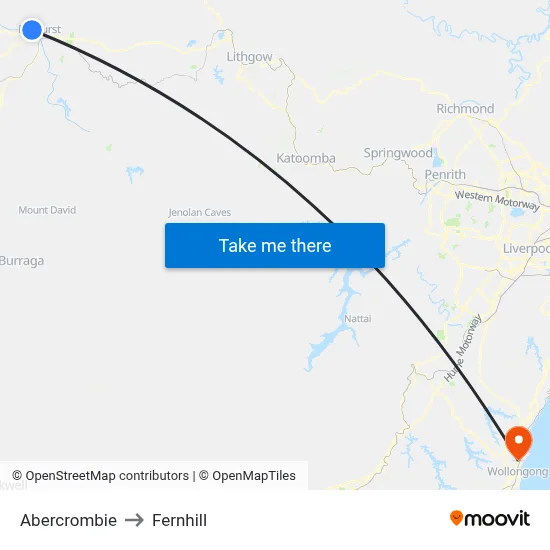 Abercrombie to Fernhill map