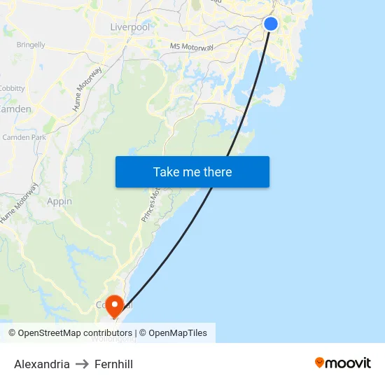 Alexandria to Fernhill map
