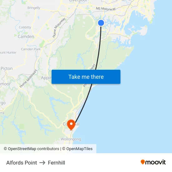 Alfords Point to Fernhill map