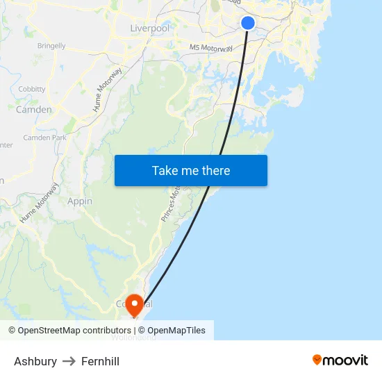 Ashbury to Fernhill map