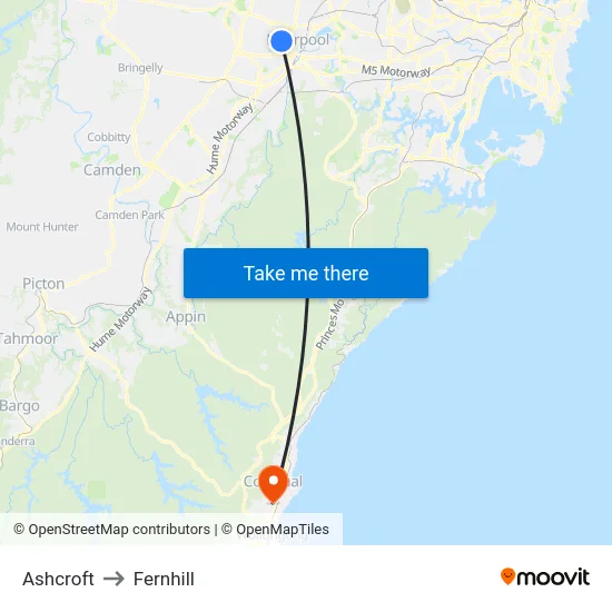 Ashcroft to Fernhill map