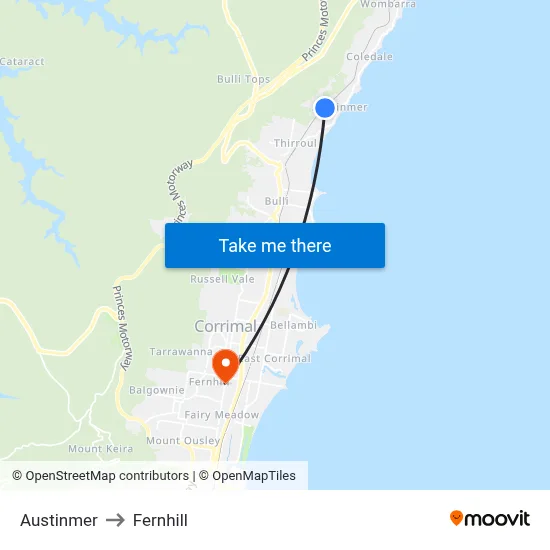 Austinmer to Fernhill map