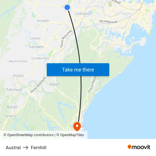 Austral to Fernhill map