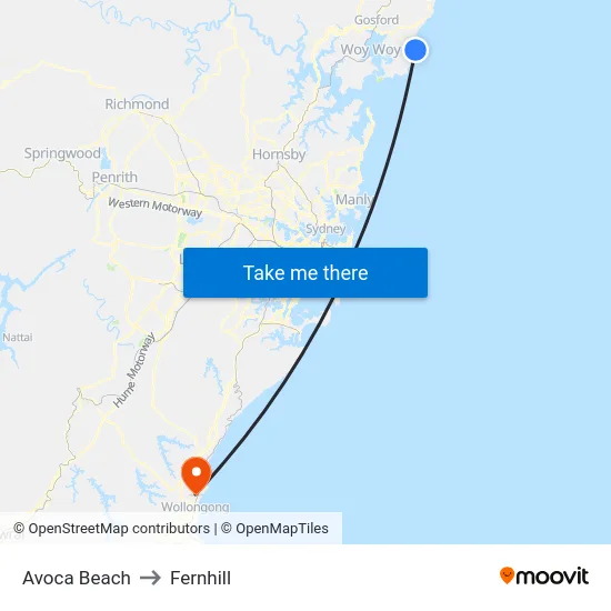 Avoca Beach to Fernhill map