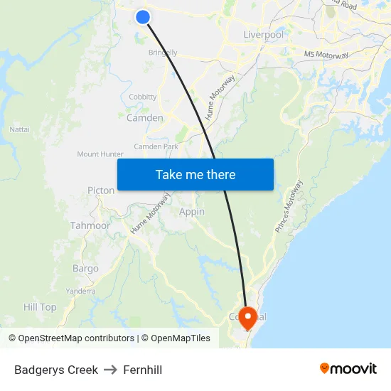 Badgerys Creek to Fernhill map