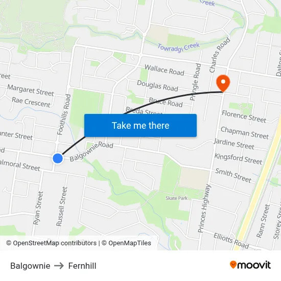 Balgownie to Fernhill map