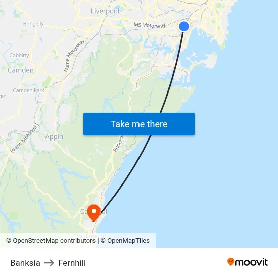 Banksia to Fernhill map