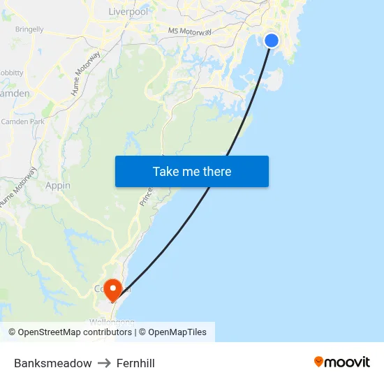 Banksmeadow to Fernhill map