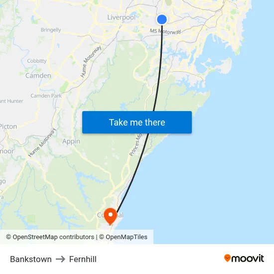 Bankstown to Fernhill map