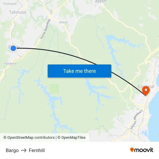 Bargo to Fernhill map
