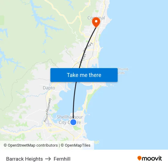 Barrack Heights to Fernhill map