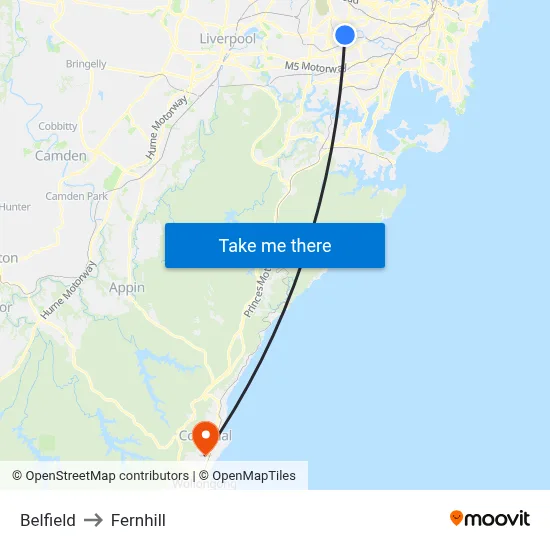 Belfield to Fernhill map