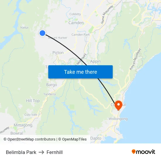 Belimbla Park to Fernhill map