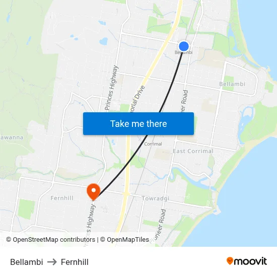 Bellambi to Fernhill map