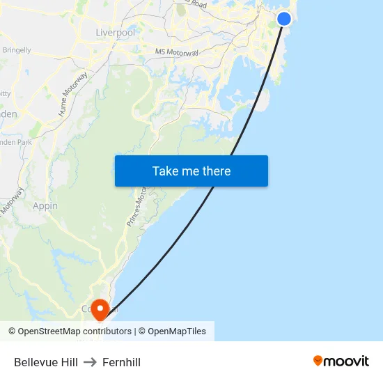 Bellevue Hill to Fernhill map