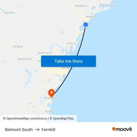 Belmont South to Fernhill map