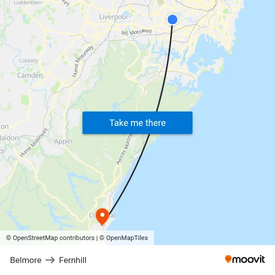 Belmore to Fernhill map