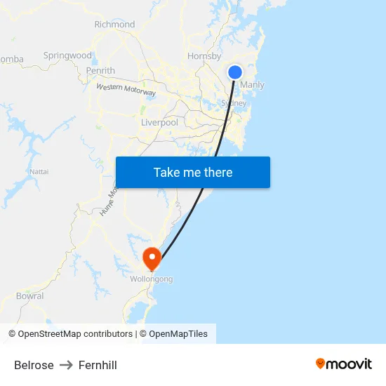 Belrose to Fernhill map